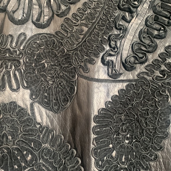 Vintage Black Suede and Leather Full Length Coat Leather Ribbon Detail - Picture 9 of 14